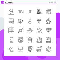 conjunto de 25 iconos en estilo de línea símbolos de contorno creativo para el diseño de sitios web y aplicaciones móviles signo de icono de línea simple aislado en fondo blanco 25 iconos creativo fondo de vector de icono negro