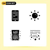 4 Creative Icons for Modern website design and responsive mobile apps 4 Glyph Symbols Signs on White Background 4 Icon Pack Creative Black Icon vector background