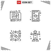 4 Icons Line Style Grid Based Creative Outline Symbols for Website Design Simple Line Icon Signs Isolated on White Background 4 Icon Set Creative Black Icon vector background