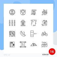 Mobile Interface Outline Set of 16 Pictograms of digital artificial shield apple design Editable Vector Design Elements