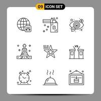 9 Black Icon Pack Outline Symbols Signs for Responsive designs on white background 9 Icons Set Creative Black Icon vector background