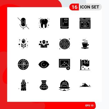 grupo de símbolos de iconos universales de 16 glifos sólidos modernos de enlaces rápidos de guías web rojas elementos de diseño de vectores editables