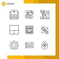 9 Icon Set Line Style Icon Pack Outline Symbols isolated on White Backgound for Responsive Website Designing Creative Black Icon vector background