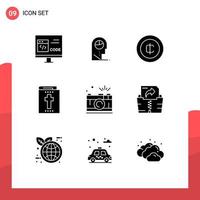Universal Icon Symbols Group of 9 Modern Solid Glyphs of photography holiday hat halloween money Editable Vector Design Elements