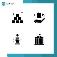 4 Thematic Vector Solid Glyphs and Editable Symbols of finance game ahnd chess traveling Editable Vector Design Elements