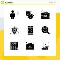 Collection of 9 Universal Solid Icons Icon Set for Web and Mobile Creative Black Icon vector background