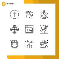 Pictogram Set of 9 Simple Outlines of error web green seo internet Editable Vector Design Elements