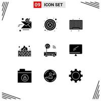 Modern Set of 9 Solid Glyphs and symbols such as device internet clover firewall shopping Editable Vector Design Elements