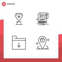Set of 4 Modern UI Icons Symbols Signs for award folder reward notice business Editable Vector Design Elements