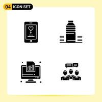 4 Creative Icons for Modern website design and responsive mobile apps 4 Glyph Symbols Signs on White Background 4 Icon Pack Creative Black Icon vector background