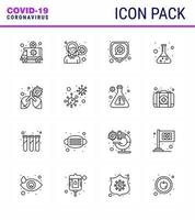 Novel Coronavirus 2019nCoV 16 Line icon pack test lab sick flask safety viral coronavirus 2019nov disease Vector Design Elements