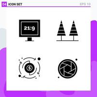 Set of 4 icons in solid style Creative Glyph Symbols for Website Design and Mobile Apps Simple Solid Icon Sign Isolated on White Background 4 Icons Creative Black Icon vector background