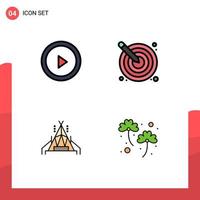 Modern Set of 4 Filledline Flat Colors Pictograph of interface tent arrow creativity clover Editable Vector Design Elements