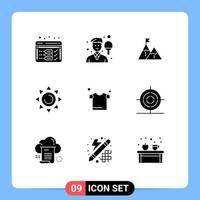 Solid Glyph Pack of 9 Universal Symbols of shinning peak racket mountain goal Editable Vector Design Elements