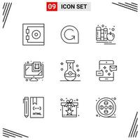 9 Icons Line Style Grid Based Creative Outline Symbols for Website Design Simple Line Icon Signs Isolated on White Background 9 Icon Set Creative Black Icon vector background