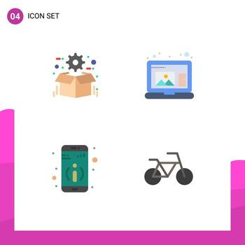 Group of 4 Modern Flat Icons Set for box information package draw bicycle Editable Vector Design Elements