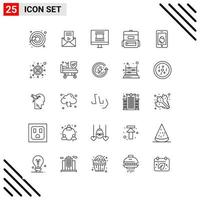 conjunto perfecto de píxeles de 25 iconos de línea conjunto de iconos de esquema para el diseño de sitios web y la interfaz de aplicaciones móviles fondo de vector de icono negro creativo