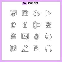 Pack of 16 Modern Outlines Signs and Symbols for Web Print Media such as brian twitter shopping video protection Editable Vector Design Elements