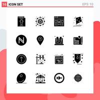 Editable Vector Line Pack of 16 Simple Solid Glyphs of map currency interface blockchain fly Editable Vector Design Elements