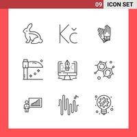 9 Icon Pack Line Style Outline Symbols on White Background Simple Signs for general designing Creative Black Icon vector background