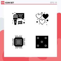 Pictogram Set of 4 Simple Solid Glyphs of mic cloud program game database Editable Vector Design Elements