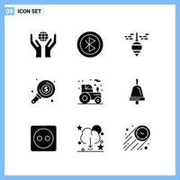 9 iconos estilo sólido símbolos de glifo creativo signo de icono sólido negro aislado sobre fondo blanco fondo de vector de icono negro creativo