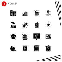 Pictogram Set of 16 Simple Solid Glyphs of autocracy meter analysis machine link Editable Vector Design Elements