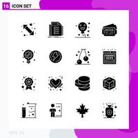 Solid Icon set Pack of 16 Glyph Icons isolated on White Background for Web Print and Mobile Creative Black Icon vector background