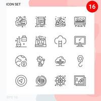 Vector Pack of 16 Icons in Line Style Creative Outline Pack isolated on White Background for Web and Mobile Creative Black Icon vector background