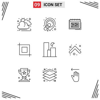 Mobile Interface Outline Set of 9 Pictograms of city tool business crop schedule Editable Vector Design Elements