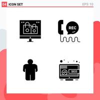 Collection of 4 Vector Icons in solid style Modern Glyph Symbols for Web and Mobile Solid Icon Sign Isolated on White Background 4 Icons Creative Black Icon vector background