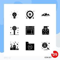 paquete moderno de 9 iconos símbolos de glifos sólidos aislados en fondo blanco para el diseño de sitios web fondo de vector de icono negro creativo