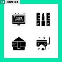 Pack of 4 Solid Style Icon Set Glyph Symbols for print Creative Signs Isolated on White Background 4 Icon Set Creative Black Icon vector background