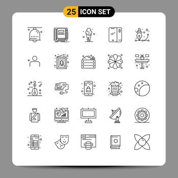 Group of 25 Lines Signs and Symbols for android smart phone pocket phone ice Editable Vector Design Elements