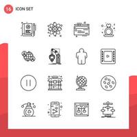 Pack of 16 Universal Outline Icons for Print Media on White Background Creative Black Icon vector background