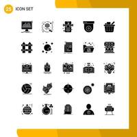 Modern Set of 25 Solid Glyphs Pictograph of checkout security travel dome online Editable Vector Design Elements