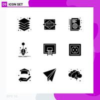 Universal Icon Symbols Group of 9 Modern Solid Glyphs of web spider learning insect sync Editable Vector Design Elements