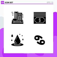 Set of 4 icons in solid style Creative Glyph Symbols for Website Design and Mobile Apps Simple Solid Icon Sign Isolated on White Background 4 Icons Creative Black Icon vector background