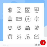 Set of 16 Vector Outlines on Grid for handle care browser tablet medical Editable Vector Design Elements