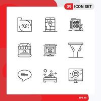 Pack of 9 Modern Outlines Signs and Symbols for Web Print Media such as store shop navigation groceries investment Editable Vector Design Elements