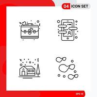 Creative Set of 4 Universal Outline Icons isolated on White Background Creative Black Icon vector background