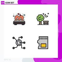 Modern Set of 4 Filledline Flat Colors Pictograph of bed baloon married chair network Editable Vector Design Elements