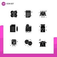 Mobile Interface Solid Glyph Set of 9 Pictograms of map gps father page extension Editable Vector Design Elements