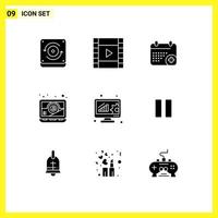Group of 9 Solid Glyphs Signs and Symbols for control data management date data analytics laptop Editable Vector Design Elements
