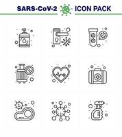 CORONAVIRUS 9 Line Icon set on the theme of Corona epidemic contains icons such as  beat no travel bacteria cancel virus viral coronavirus 2019nov disease Vector Design Elements