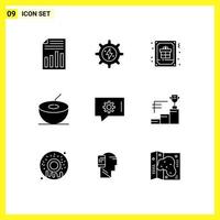 Pictogram Set of 9 Simple Solid Glyphs of chat setting fruit power coconut gift Editable Vector Design Elements