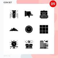 Vector Pack of 9 Icons in Solid Style Creative Glyph Pack isolated on White Background for Web and Mobile Creative Black Icon vector background