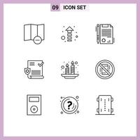 Pack of 9 creative Outlines of distractions light medical india candles Editable Vector Design Elements