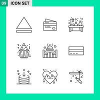 Pack of 9 Line Style Icon Set Outline Symbols for print Creative Signs Isolated on White Background 9 Icon Set Creative Black Icon vector background