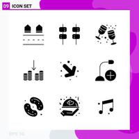 Solid Icon set Pack of 9 Glyph Icons isolated on White Background for Web Print and Mobile Creative Black Icon vector background